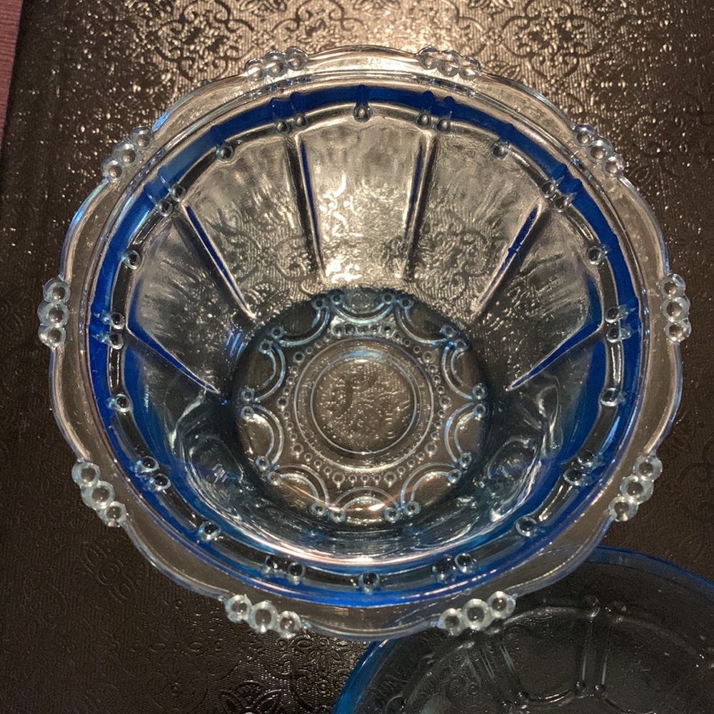 🎉Host Pick 🎉 Oyster Pearl Pattern Depression Glass Aqua Blue Candy Dish - Picture 6 of 11